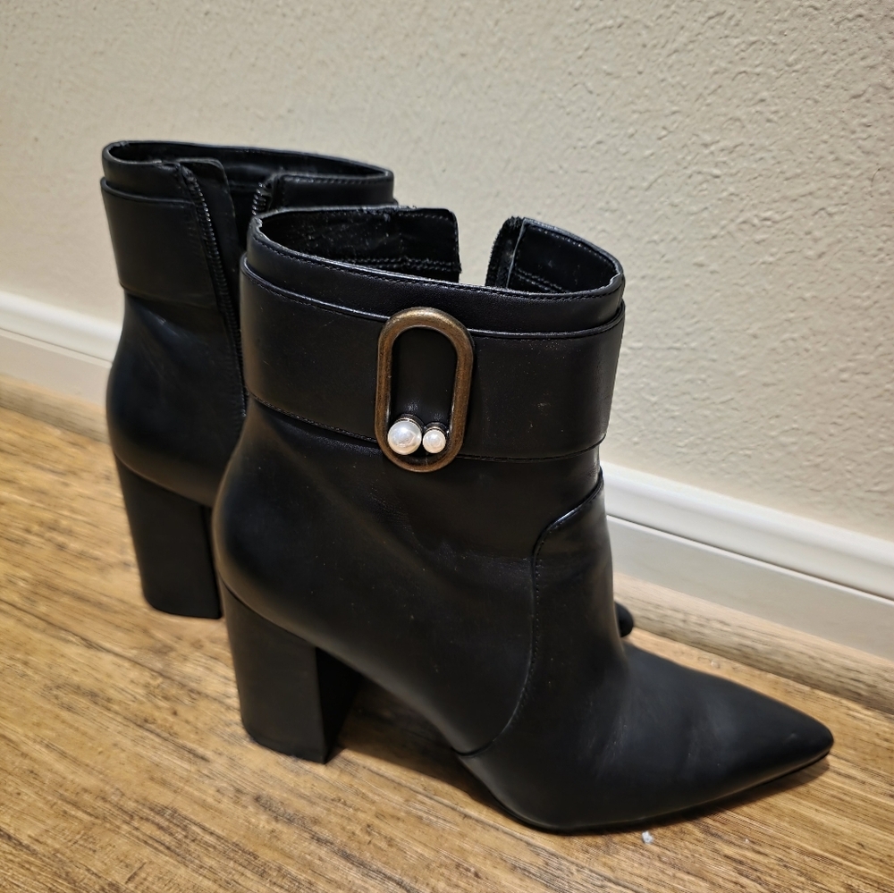 Nine West Black Heeled Boots with Pearl Accent